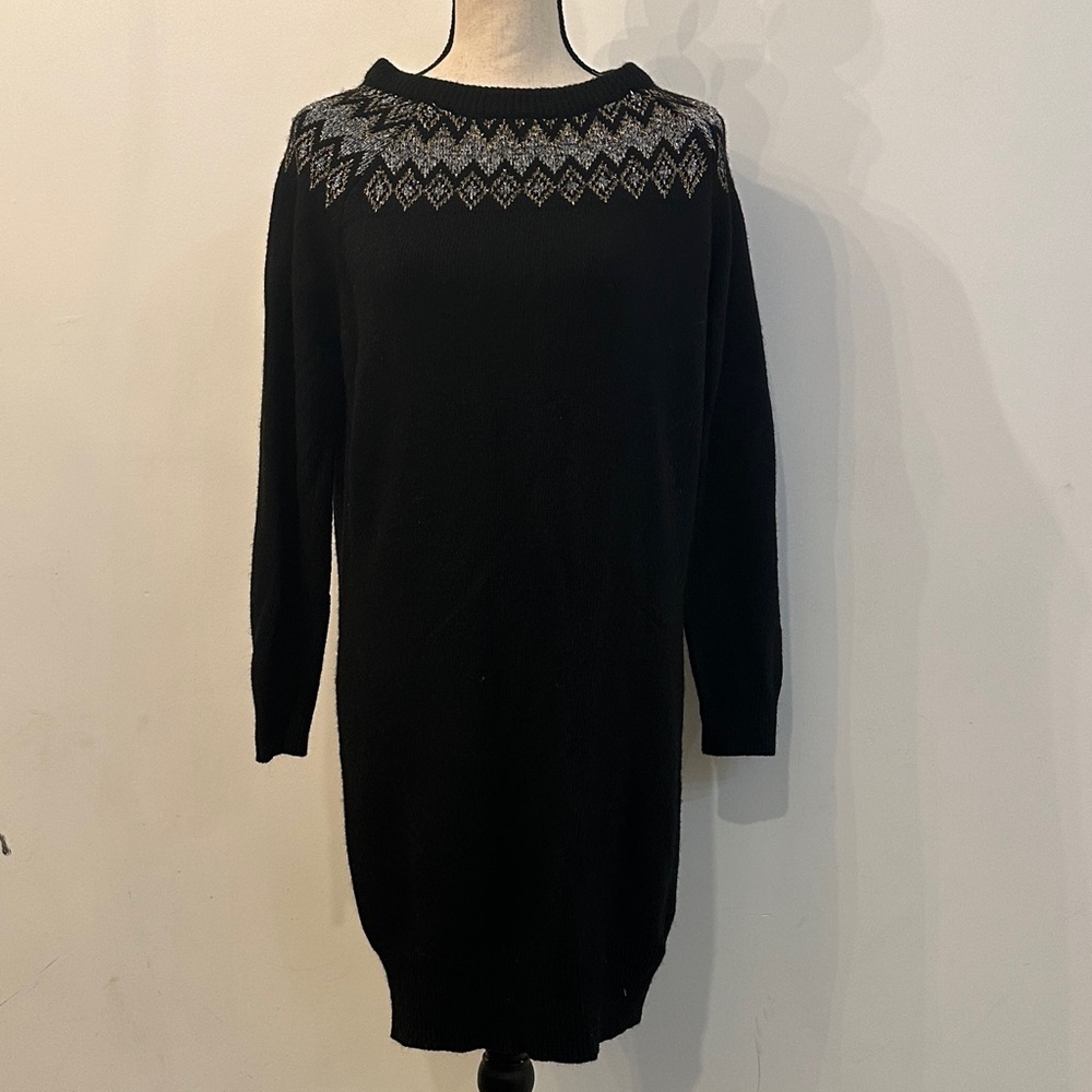 Cynthia Rowley Black Sweater Dress Nordic Alpaca Wool blend Mini L